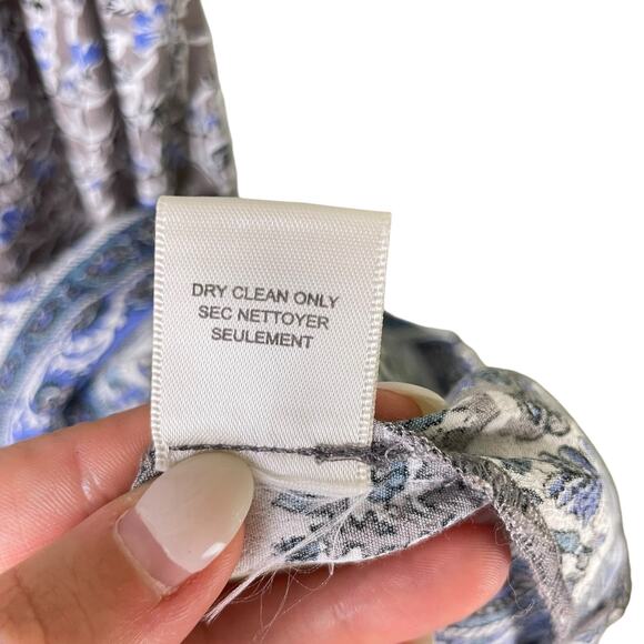 Rebecca Taylor Gray & Blue Micro Floral Print Sleeveless Fit & Flare Dress - Picture 8 of 8